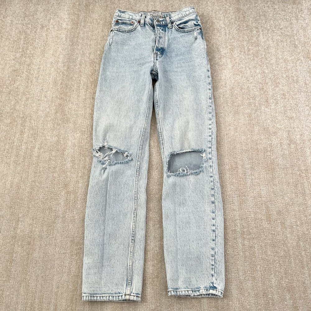 Abercrombie & Fitch High Rise Ripped Dad Jeans 25 / 0 Long Blue Light Wash